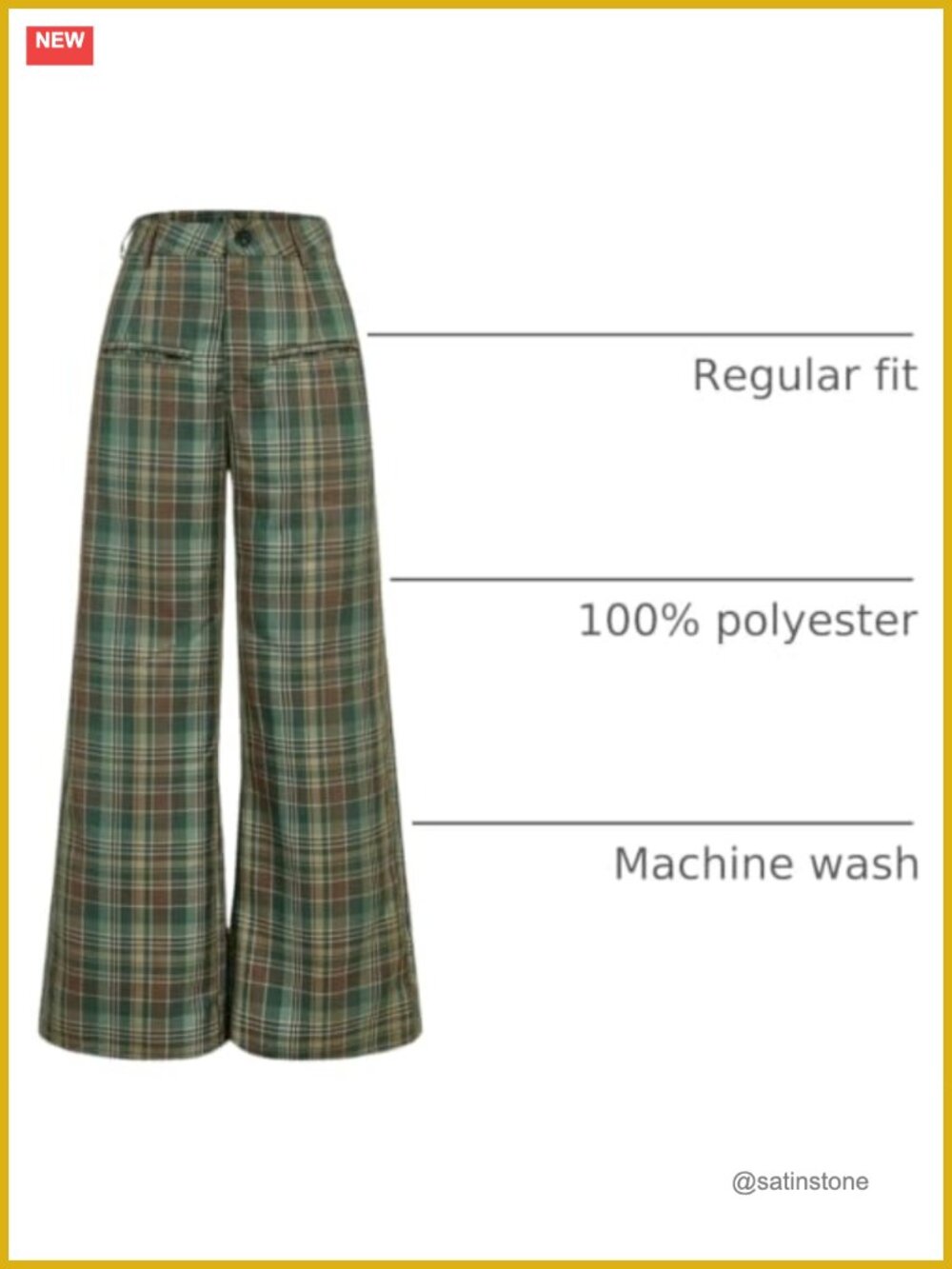 Y2K Plaid Wide Leg Pants High Waisted Checkered Trousers with Pockets - Picture 3 of 4